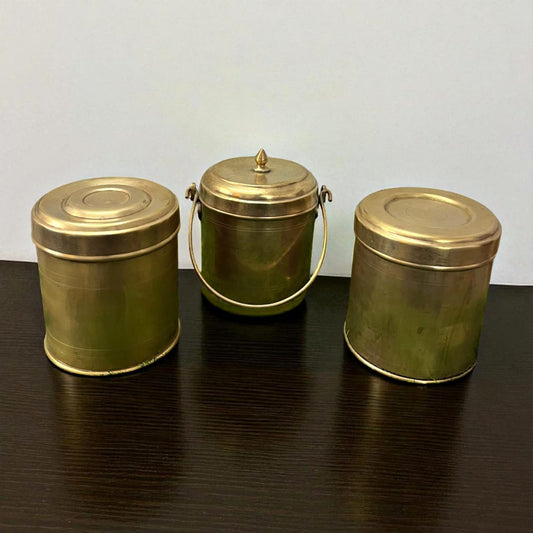 Antique Brass Rare Storage Box Set of 3 | Pittal Dabba Set l 1 L capacity each