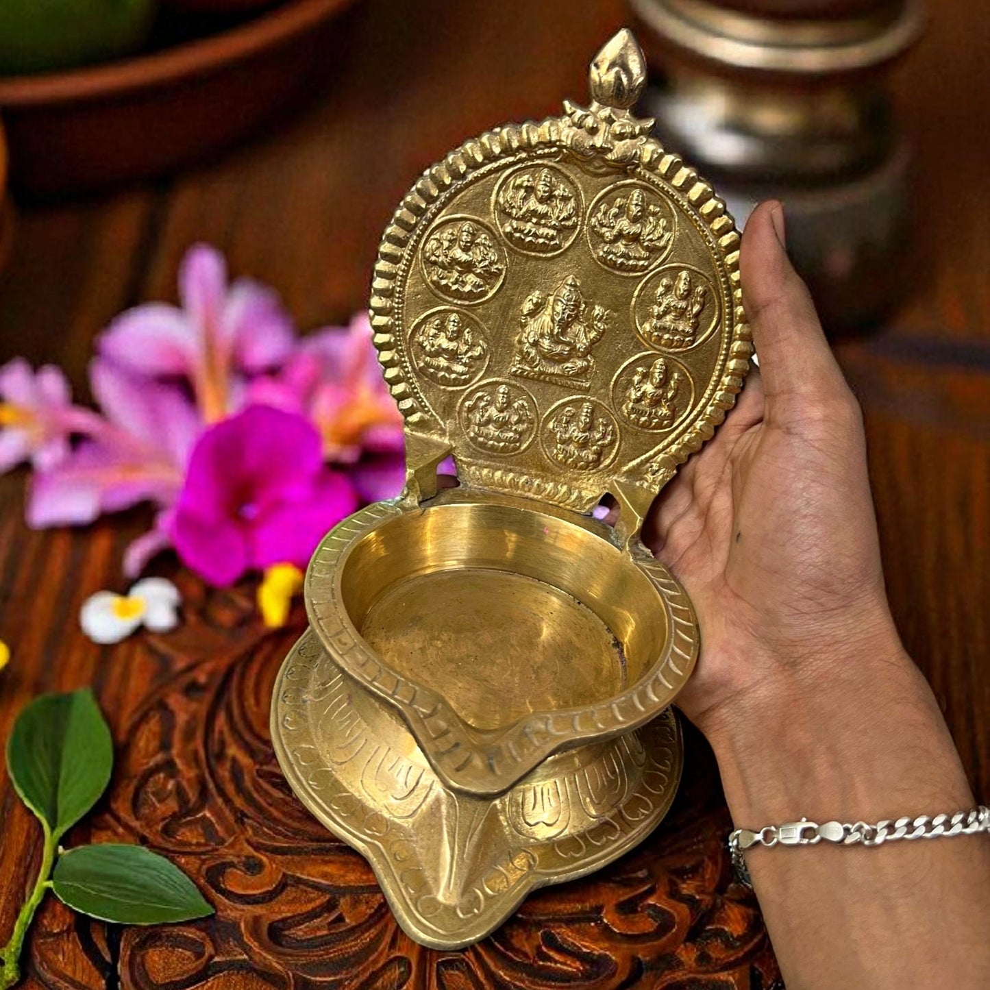 Antique Brass Diya in Pair | Traditional Big Size Oil Lamp