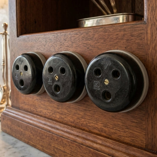 Vintage Bakelite Rotary Sockets Panel Set of 3 - Bombay Antiques