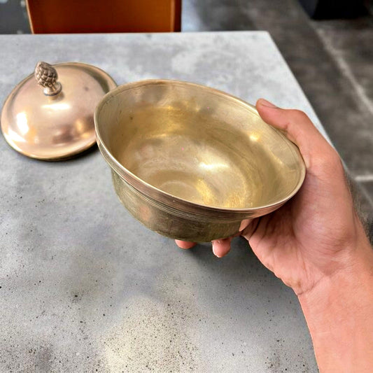 Antique Brass Bowl with Lid | Pital Traditional Storage Item
