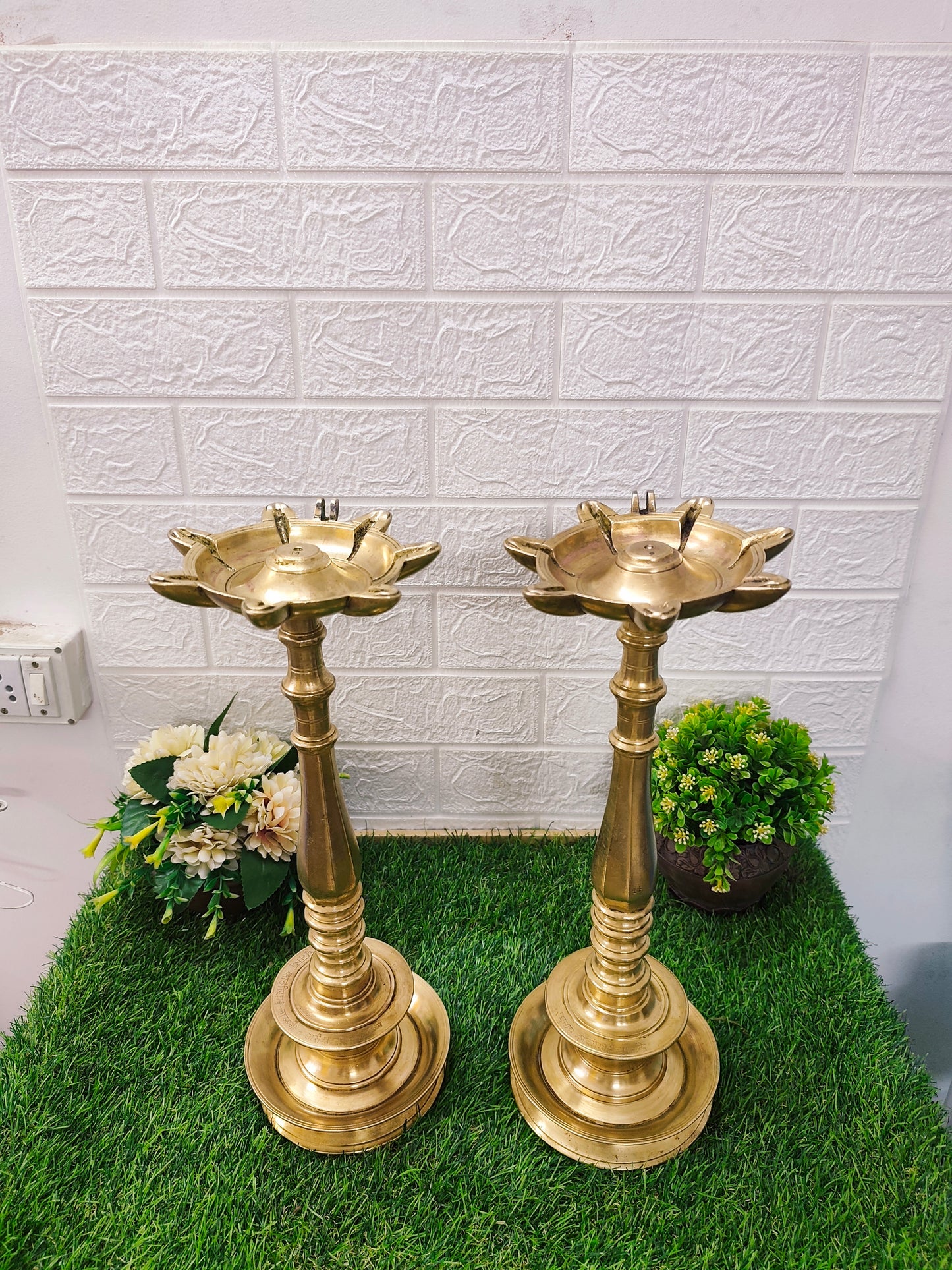 Antique Brass Samay in Pair