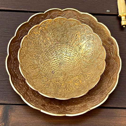 Antique Brass Serving Trays in Pair | Traditional Kitchen & Heritage Decor