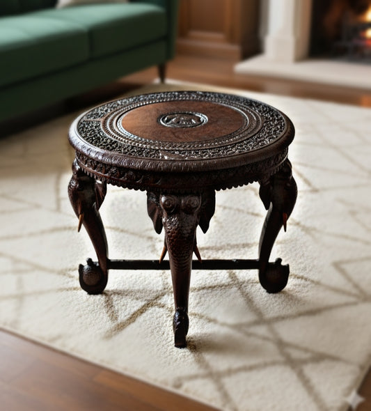 Angelo Indian Rosewood Table  with Elephant Carved Motif