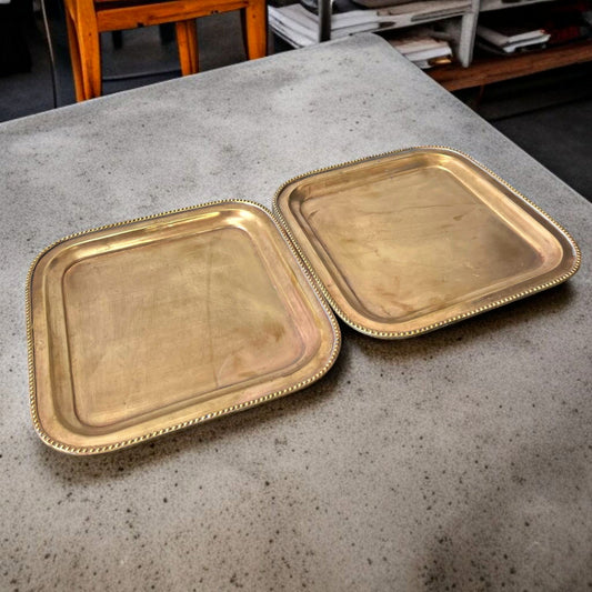 Antique Brass Square Base Trays | Traditional Serving in Pair