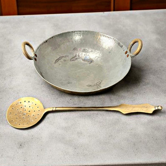 Antique Brass Kadai with Ladle | Traditional Cookware & Heritage Kitchen Decor