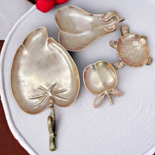 Antique Brass Serving Set | Traditional Pital trays in Small Sizes |Fruits and Turtle Combination Trays