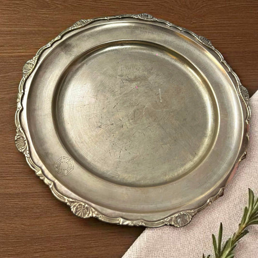 Antique Brass Plate Set of 2 | Traditional Ornated Border Pital Thali for Decor & Dining