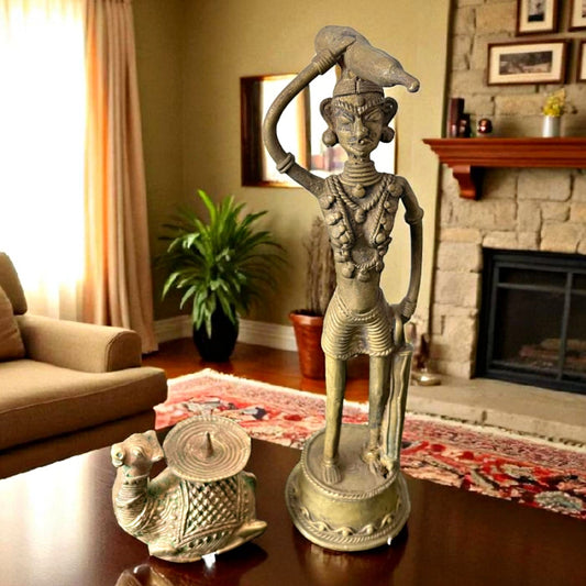 Antique Brass Candle Stand in Pair | Traditional Dhokra & Camel Design Decor