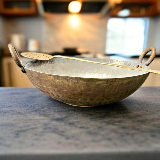 Antique Brass Kadai with Ladle | Traditional Cookware & Heritage Kitchen Decor