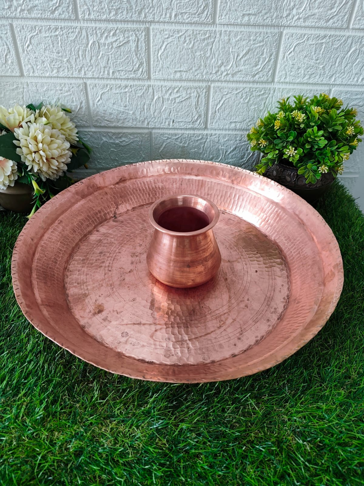 Antique Copper Parat with Kalash - set for Dough