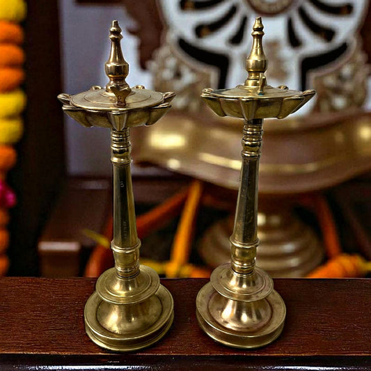 Antique Brass Rare Samay with Lid | Traditional pair of Dhakkan wala Samaya | Pittal Lamps
