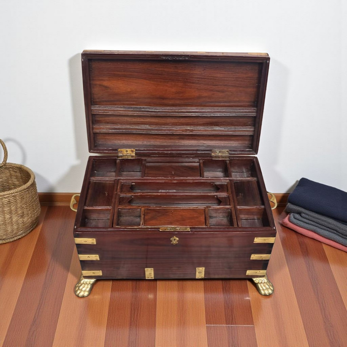 Antique Teakwood Box | Wooden Jewellery Box | Storage Chest in Natural Honey Finish