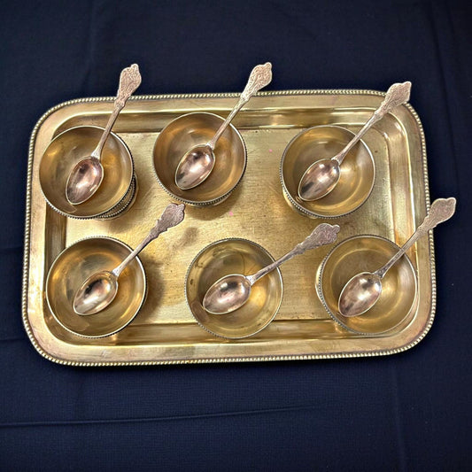 Antique Brass Dessert Set | Traditional Serving Cups with Tray