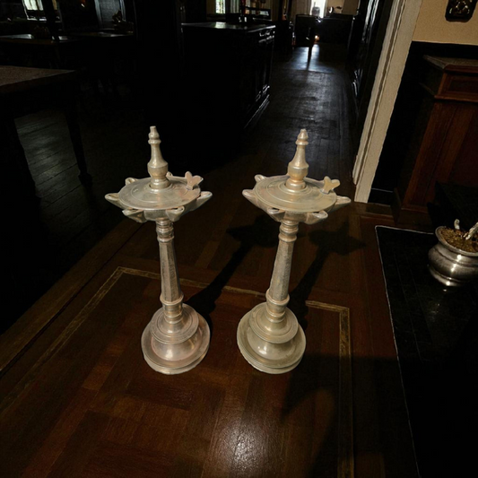 Antique Brass Rare Samay with Lid | Traditional pair of Dhakkan wala Samaya | Pittal Lamps