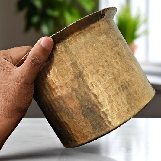 Antique Brass Bowl with Laddle | Pital Traditional Cooking & Serving Long Shaped Bowl