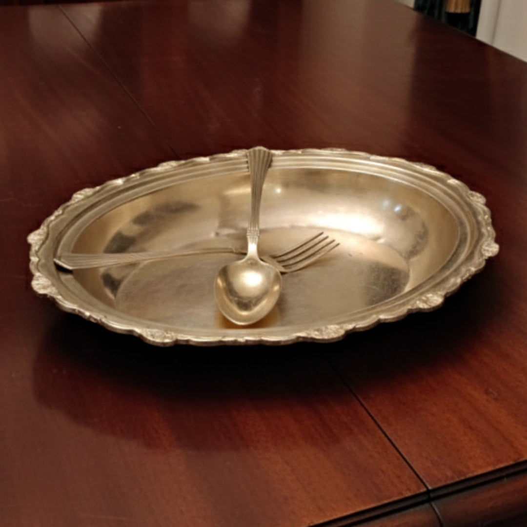 1980 Antique Brass Dish with Spoons | Traditional Serving Ware
