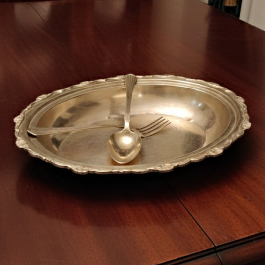 1980 Antique Brass Dish with Spoons | Traditional Serving Ware