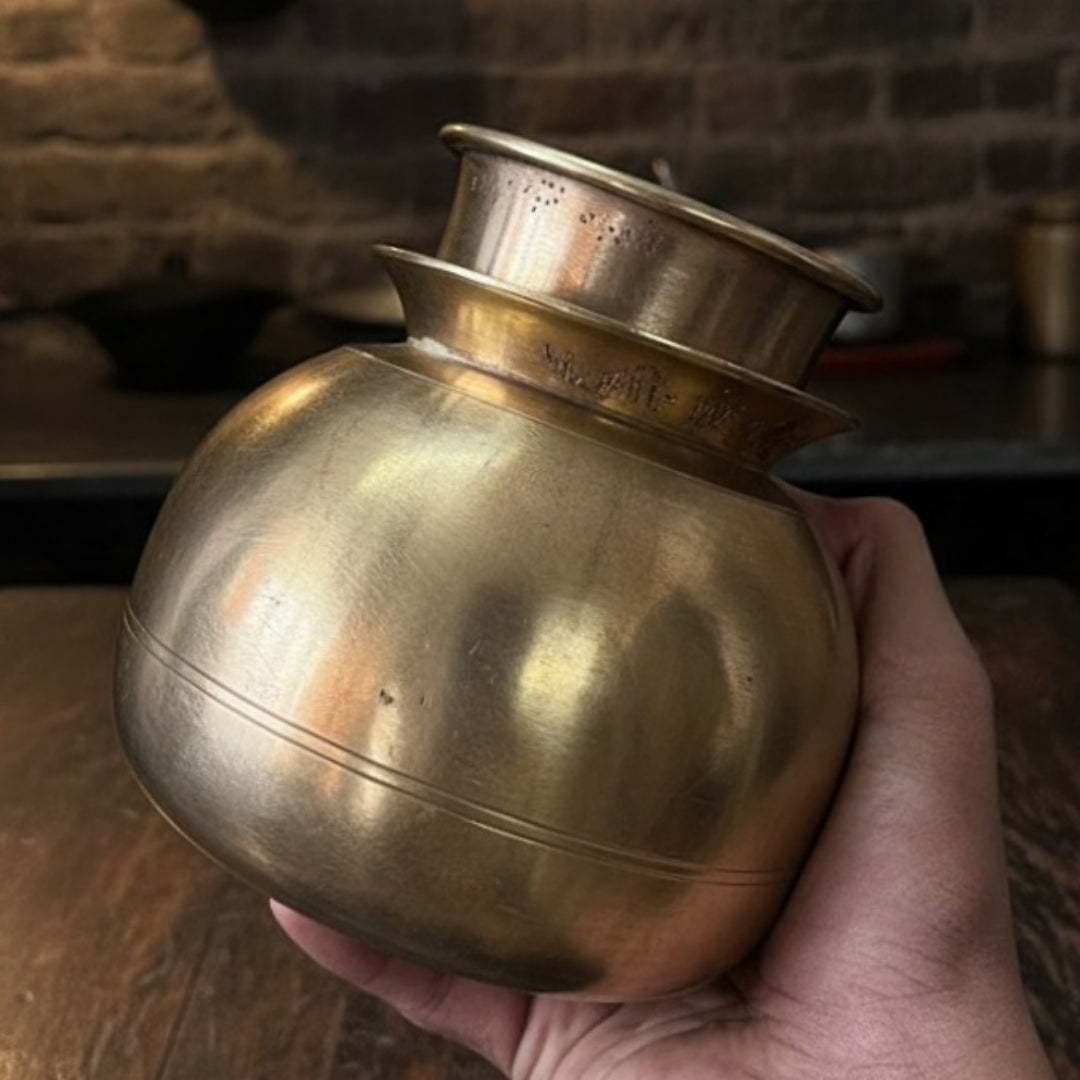 1970 Antique Brass Kalash With Pyala | Pital Traditional Storage & Decor