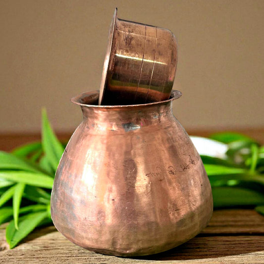 Antique Copper Kalash with Pyala | Traditional Copper Decor & Utility Set
