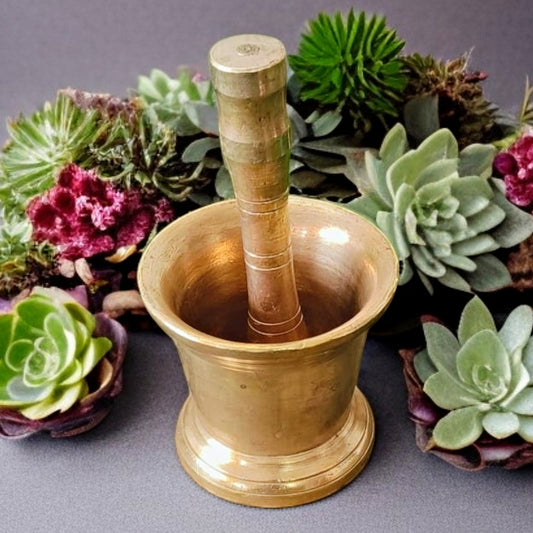 Antique Brass Khalbatta | Heirloom Utility | Traditional Kitchenware | Pital Morter & Pestle