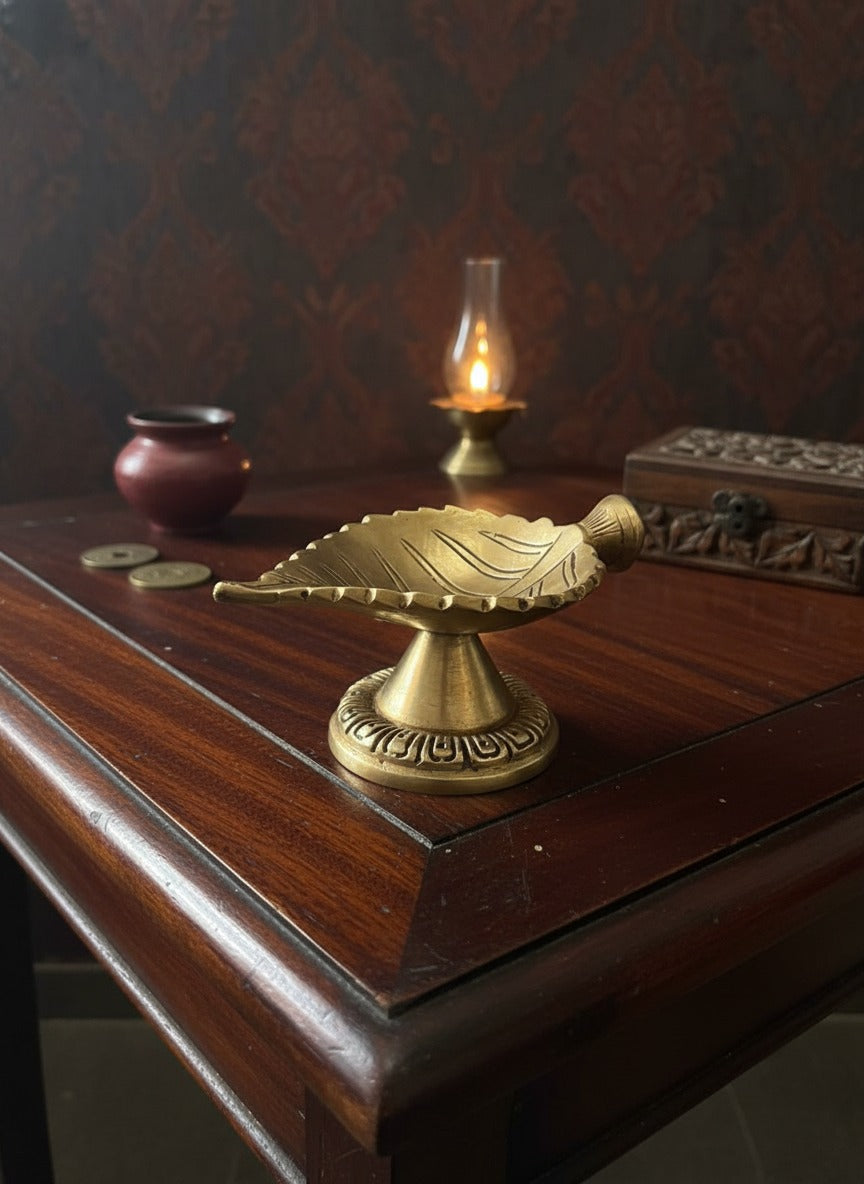 1985 Antique Brass Diya Pair | Pital Traditional Decor Lighting Set