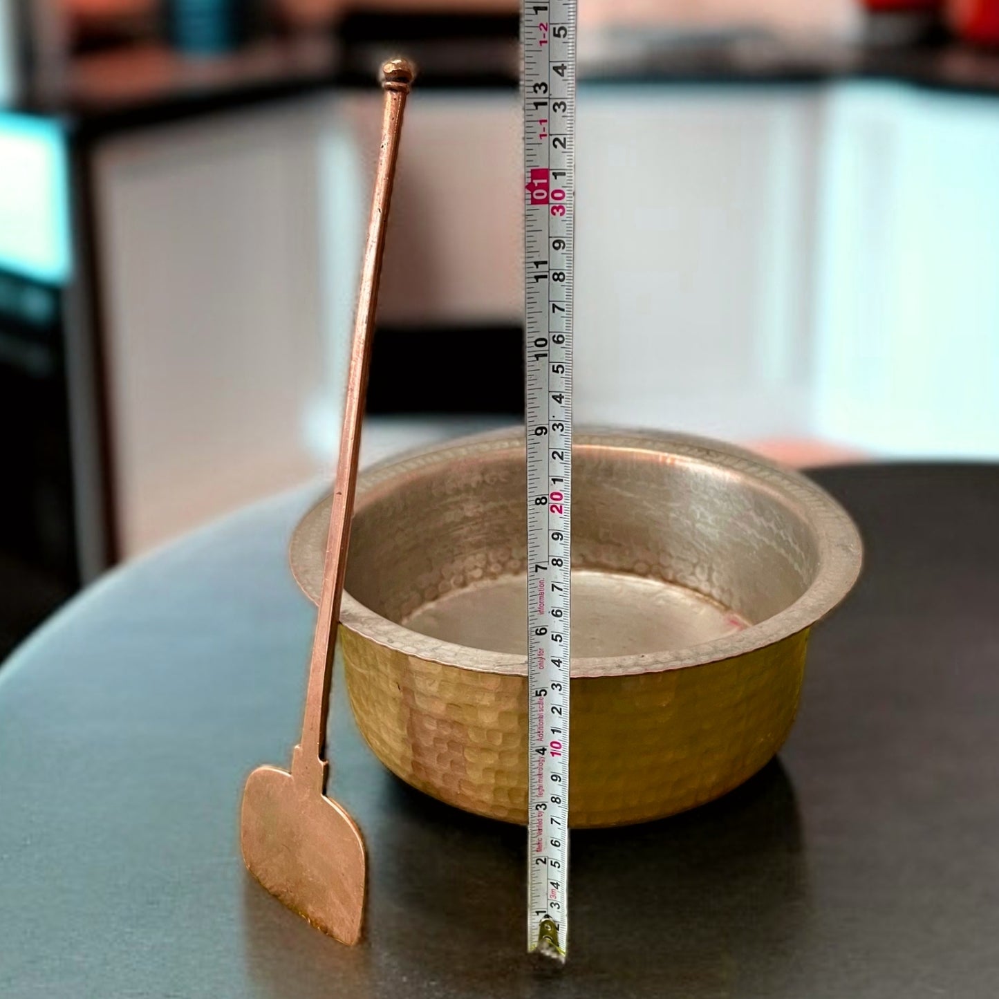 Antique Brass Langadi with Spatula | Traditional Pital Lagan Set Thick Gauged | Cultural Utility Decor