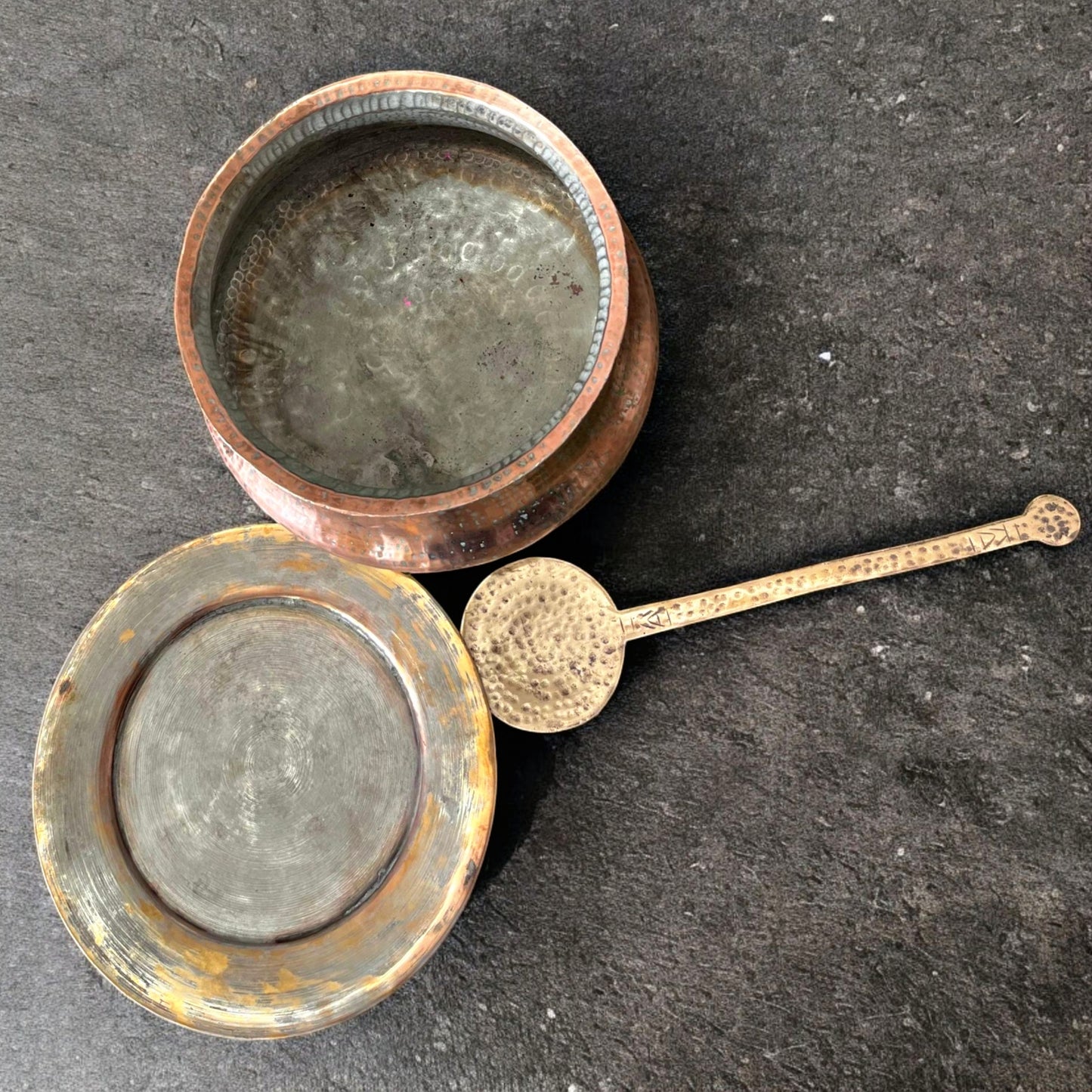 Antique Copper Deg with Lid & Ladle | Traditional Cooking Pot Set