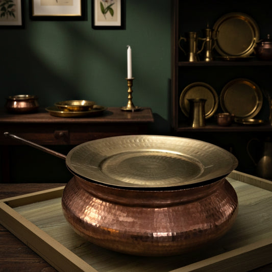 Antique Copper Deg with Ladle & Brass Lid | Traditional Cooking & Decor Set