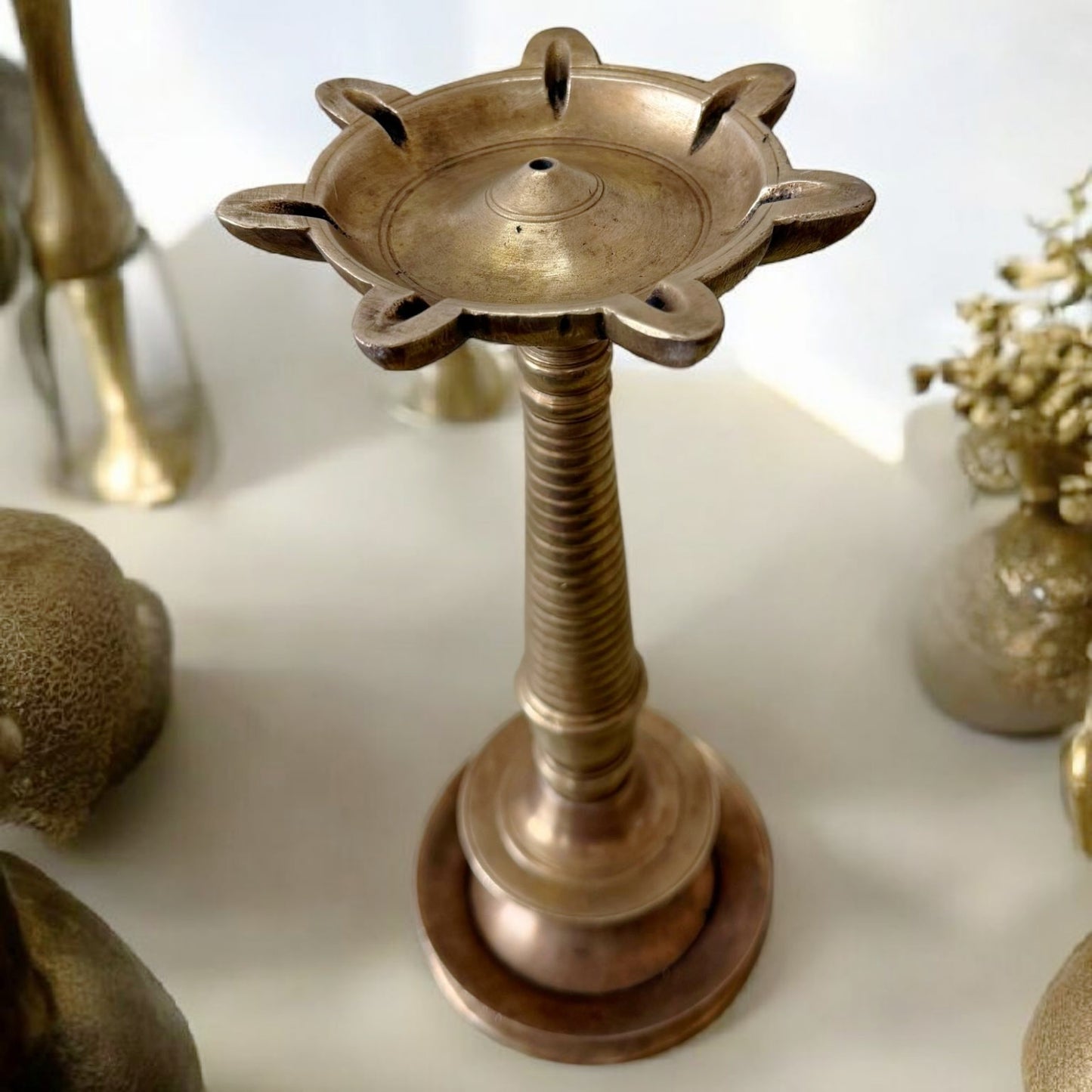 1972 Antique Brass Samay | Medium Height Standing Oil Lamp