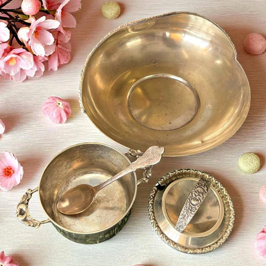 Antique Brass Serving Set | Traditional Bowl & Spoon