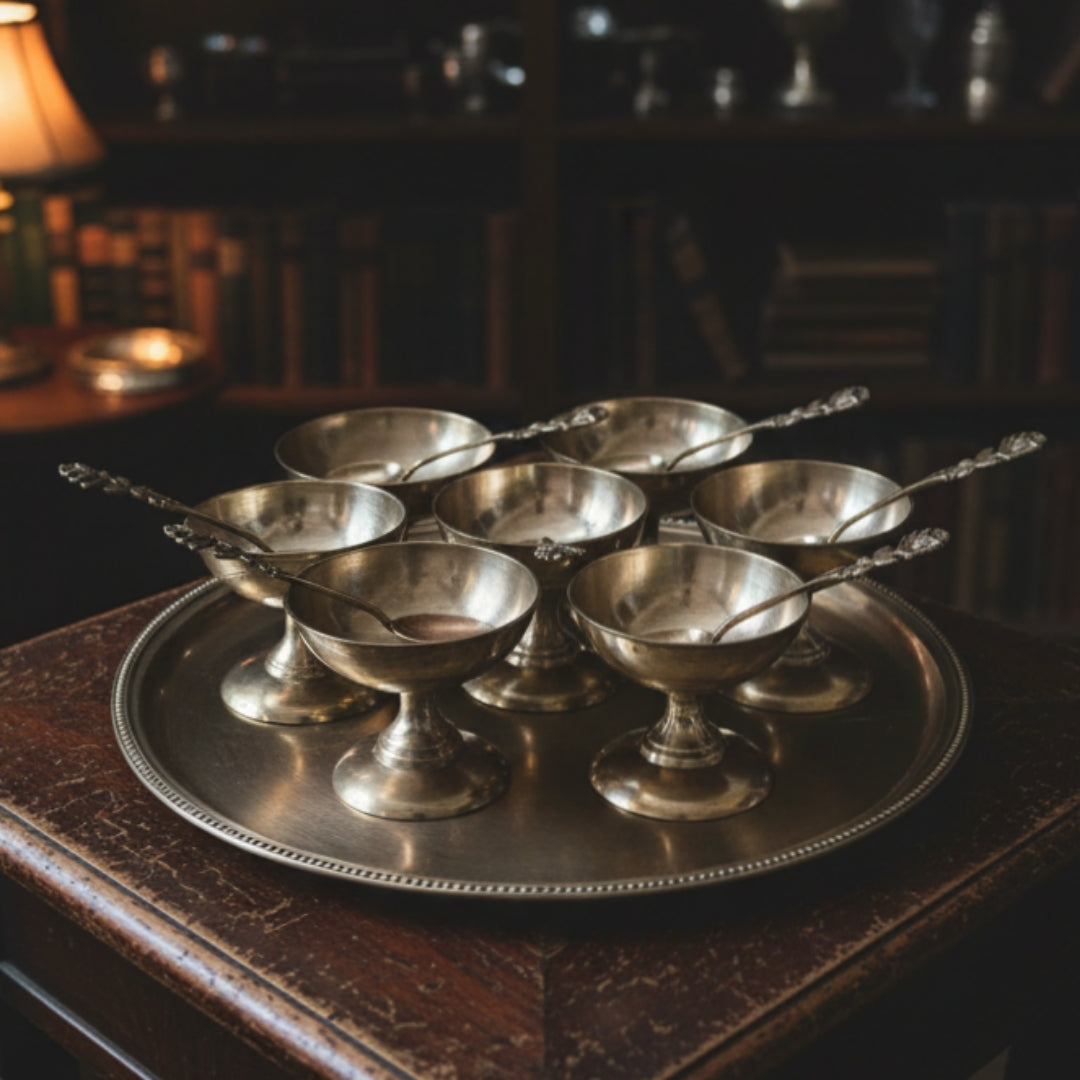 1979 Antique Brass Dessert Set | Traditional Serveware Collection