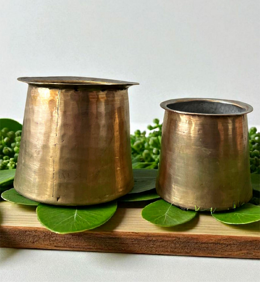 Antique Brass Cooking Bowls | Pital Traditional Thick-Gauge Pair