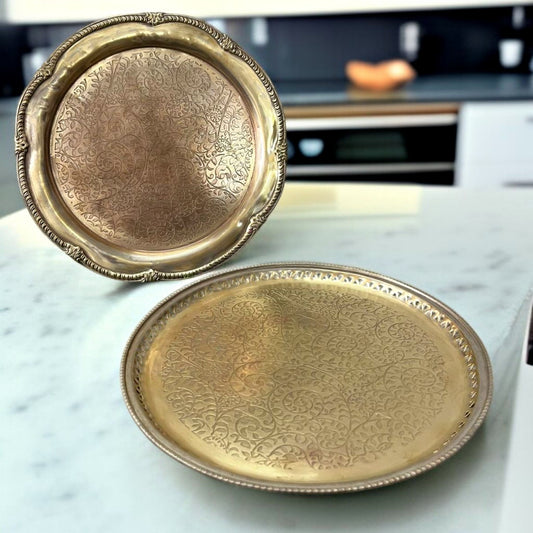 Antique Brass Plate Pair | Traditional Pital Thali with Ornated Border