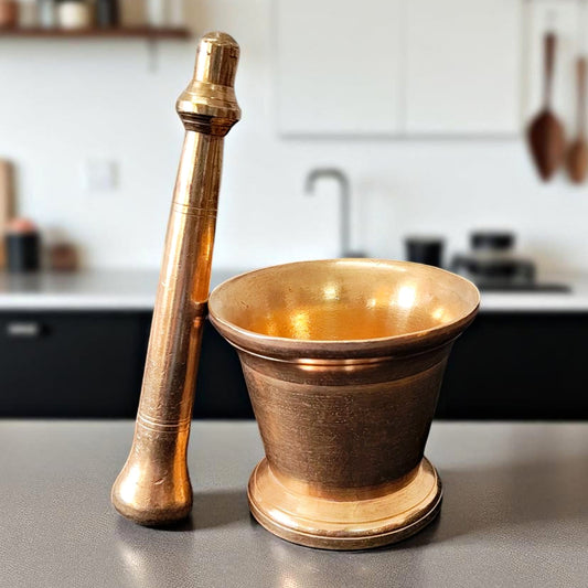 Antique Brass Khalbatta | Pital Traditional Grinder with Pestle