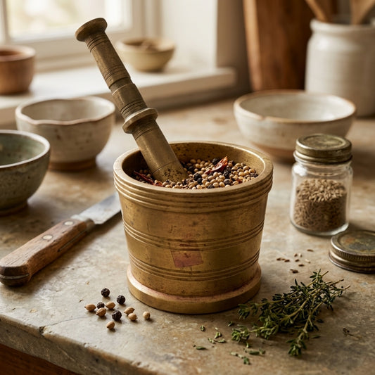 Vintage 1985 Brass Mortar & Pestle Set | Pure Brass Khalbatta