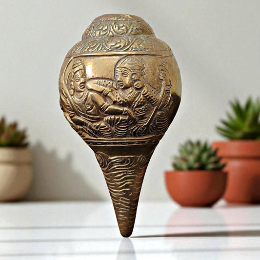 Antique Brass Shankh | Rare Engraved Pital Decor Piece
