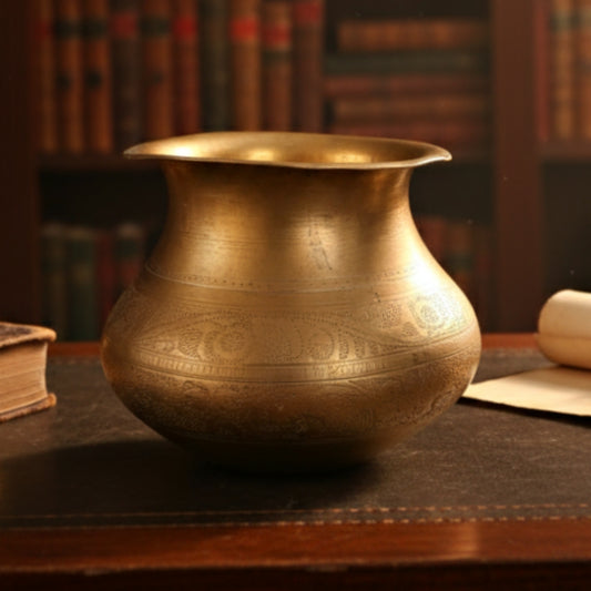 1975 Antique Brass Engraved Kalash | Traditional Decor & Utility Piece