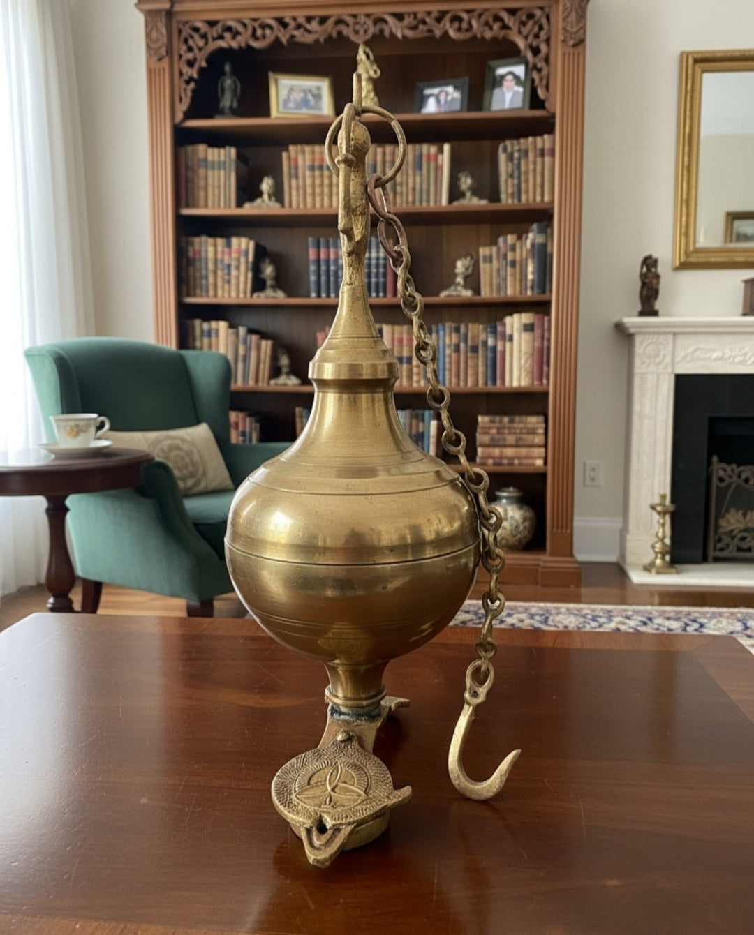 1980 Antique Brass Peacock Lamandiva | Hanging Brass Decorative Accent