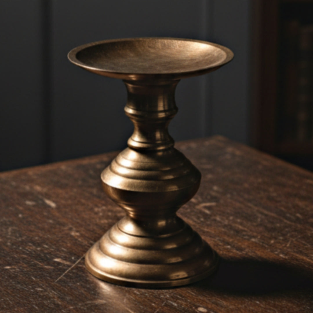 1985 Antique Brass Candle Holder | Traditional Decor Accent