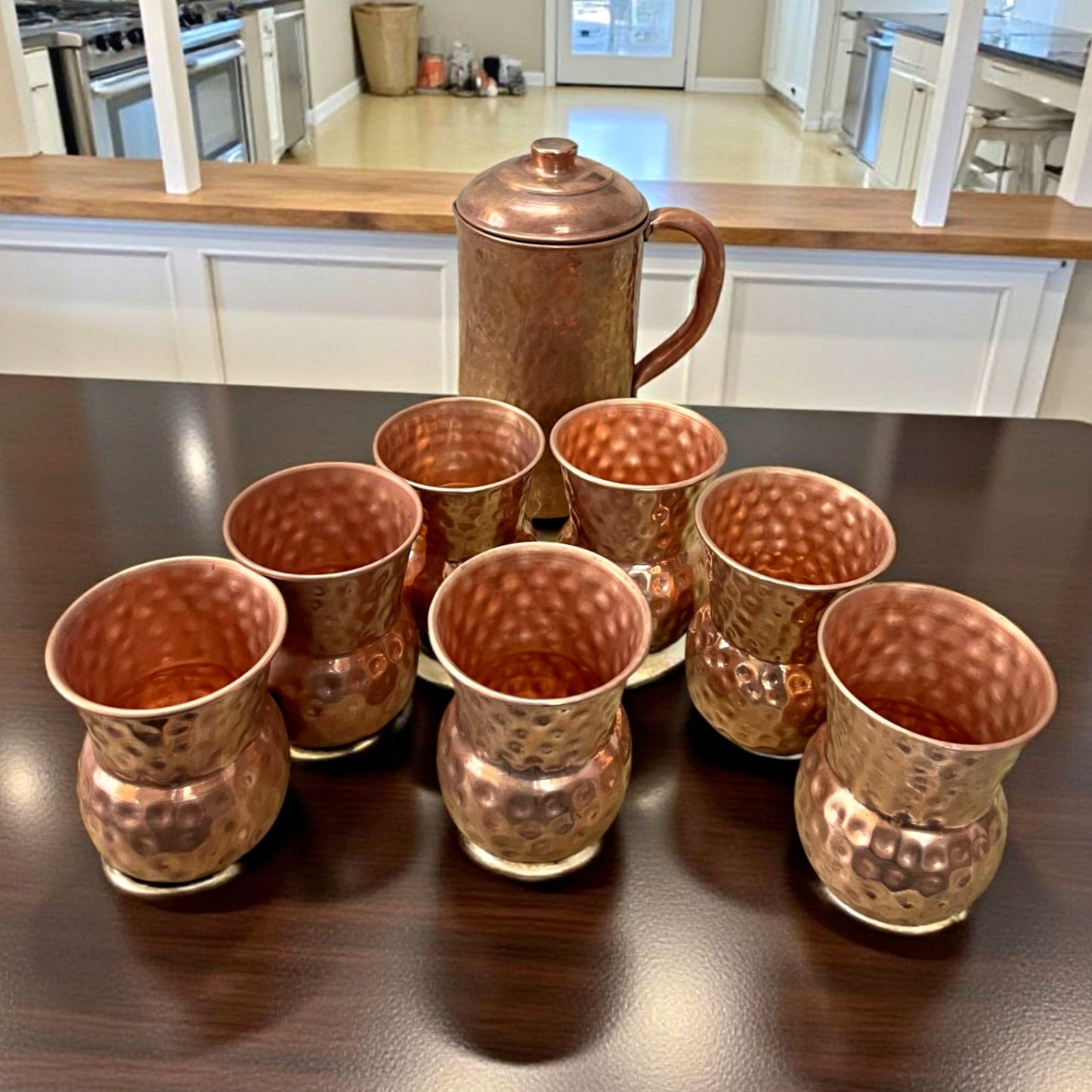 Antique Copper Jug with Glasses | Traditional Drinkware & Decor