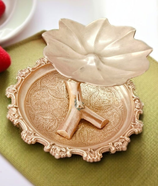 Antique Brass Serving Flower Engraved Design tray | Fruit Bowls in Pair