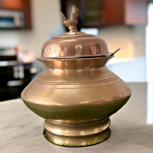 Antique Bronze Deg Set | Traditional Cooking Vessel with Brass Lid & Stand