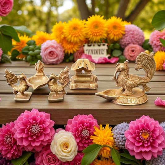Antique Brass Agarbatti Holder & Diya Set | Pital Traditional Decor Trio