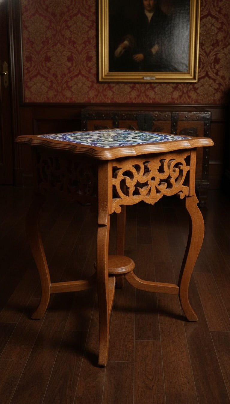 1992 Vintage Teakwood Side Table / Stool | Traditional Wooden Furniture