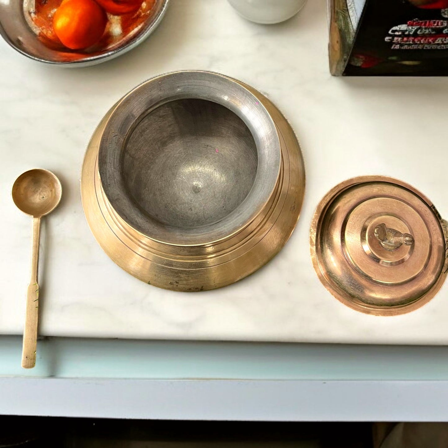 Antique Bronze Deg Set | Traditional Cooking Vessel with Brass Lid & Stand