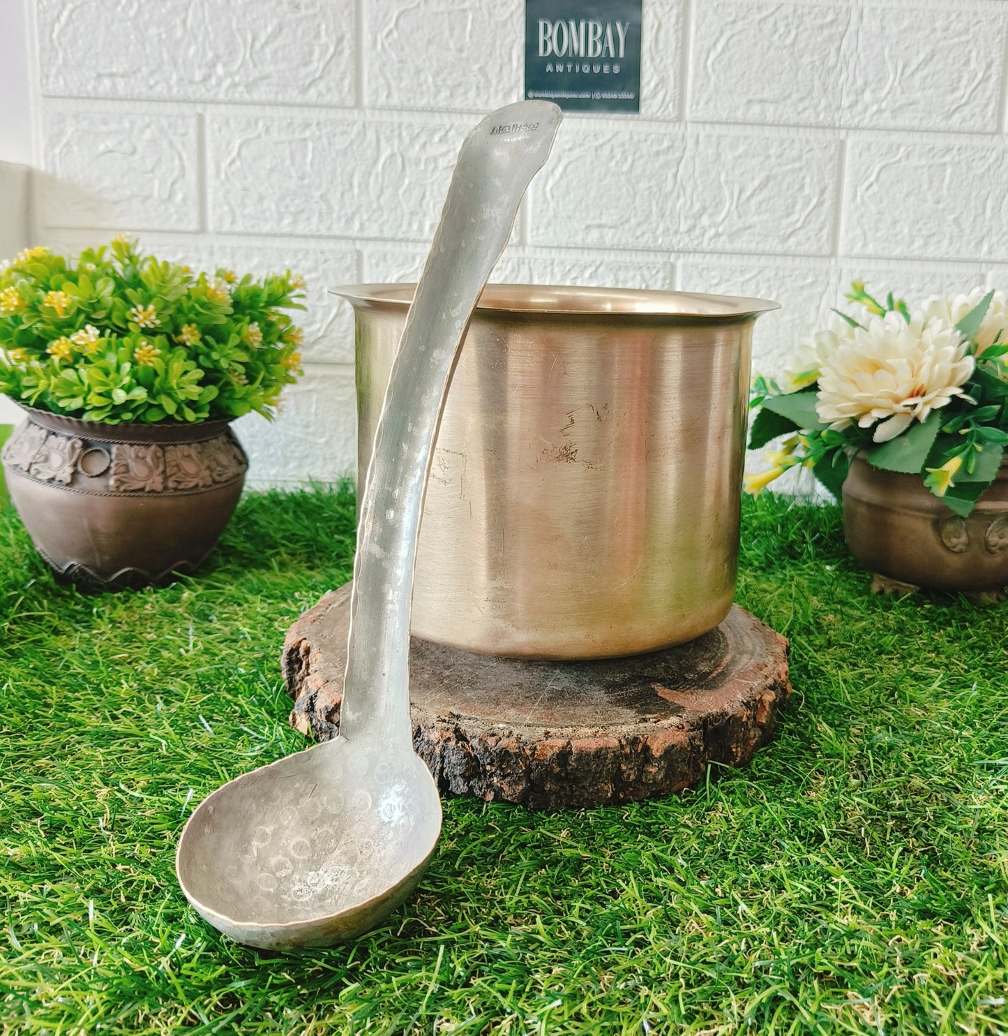 Antique Brass Cooking Bowl with Ladle | Traditional Pital Bhagona with Spatula