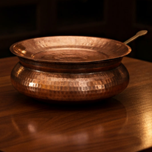 1967 Antique Copper Deg with Lid and Brass Ladle | Traditional Kitchen & Cooking Set