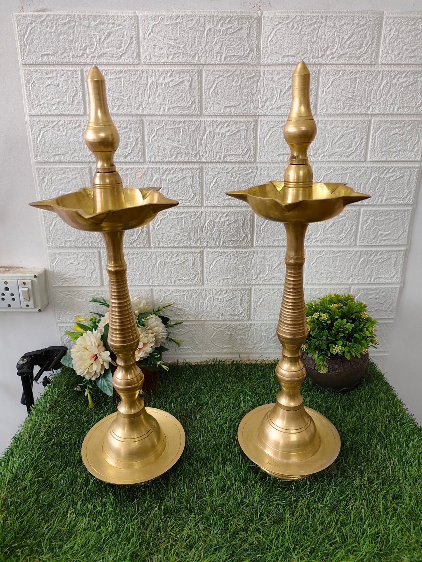 Vintage Brass Samay in Pair - Oil Lamp