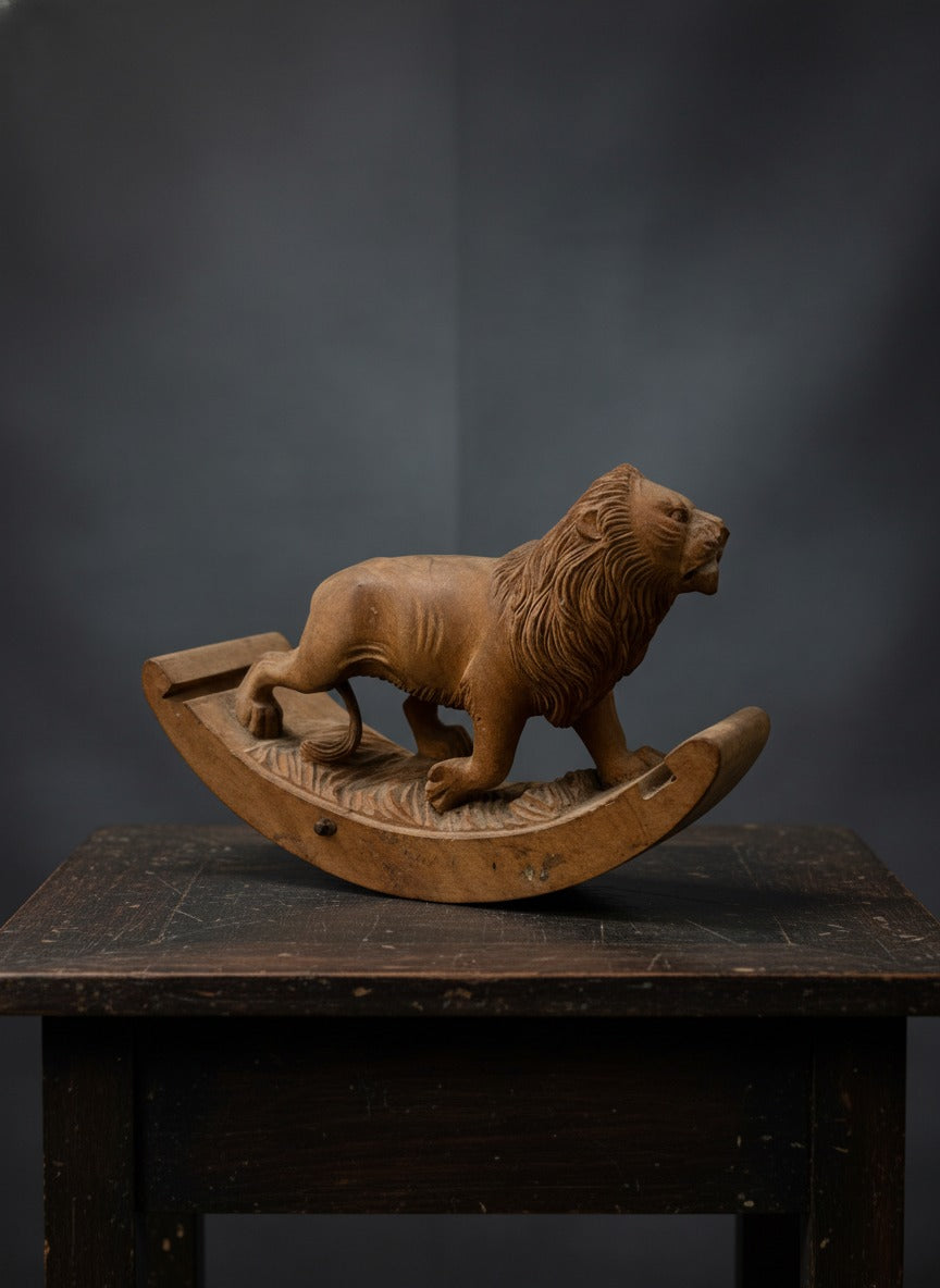 1982 Antique Sandalwood Lion | Traditional Hand-Carved Décor Piece
