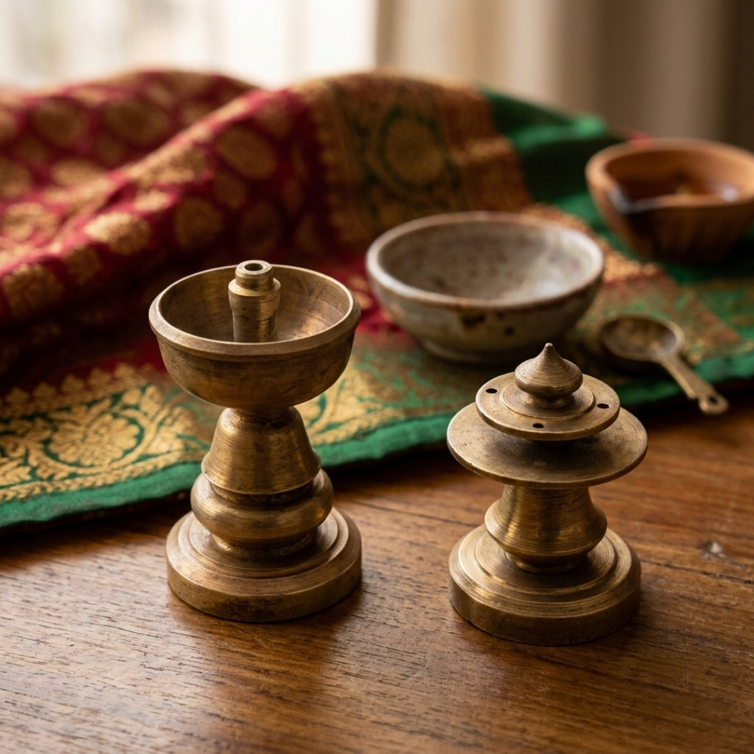 Antique Heavy Peetal Diya Set | Pure Brass Oil Lamps | Made in 1950